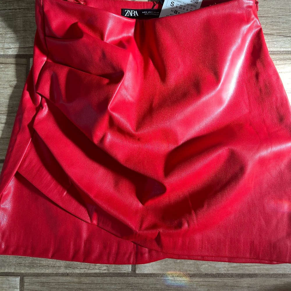 Zara red faux leather mini skirt